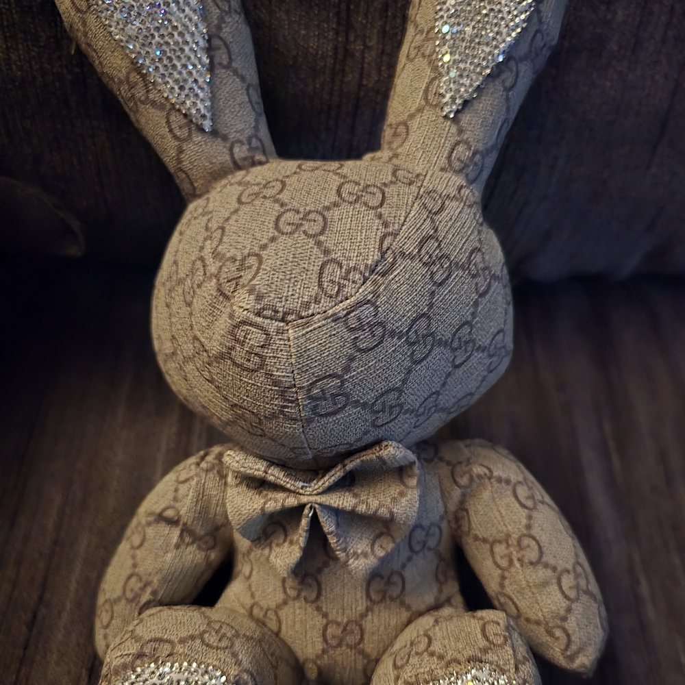 Beige Monogram Bunny with Rhinestone Ears